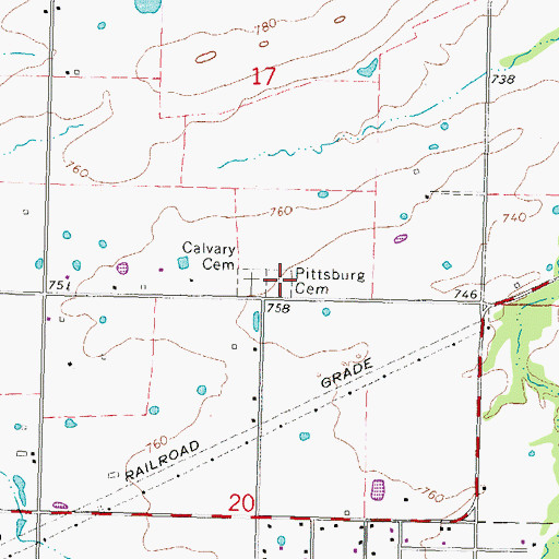 Topographic Map of Pittsburg Cemetery, OK