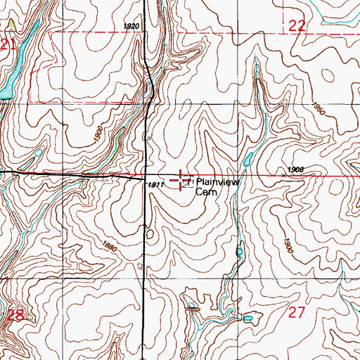 Topographic Map of Plainview Cemetery, OK