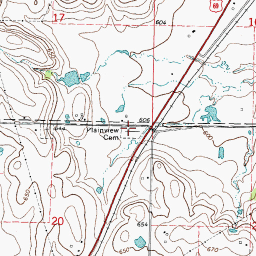 Topographic Map of Plainview Cemetery, OK