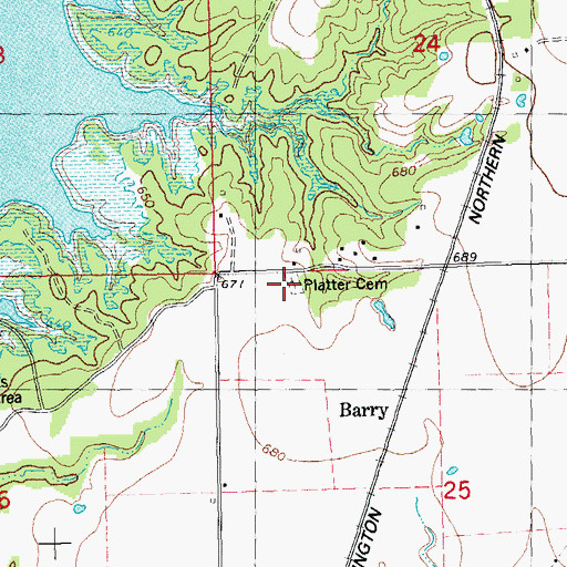 Topographic Map of Platter Cemetery, OK