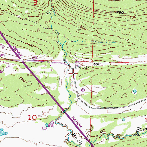 Topographic Map of Pleasant Cove Church, OK