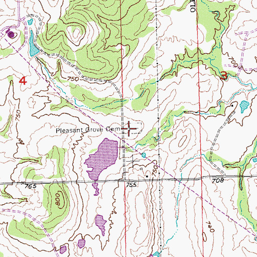 Topographic Map of Pleasant Grove Cemetery, OK
