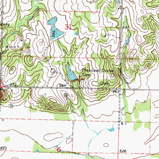 Topographic Map of Pleasant Grove Cemetery, OK
