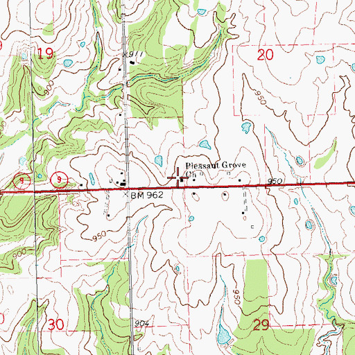 Topographic Map of Pleasant Grove Church, OK