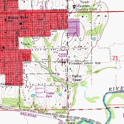 Topographic Map of Pleasant Grove Elementary School, OK