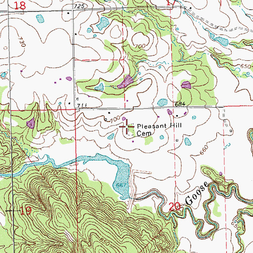 Topographic Map of Pleasant Hill Cemetery, OK