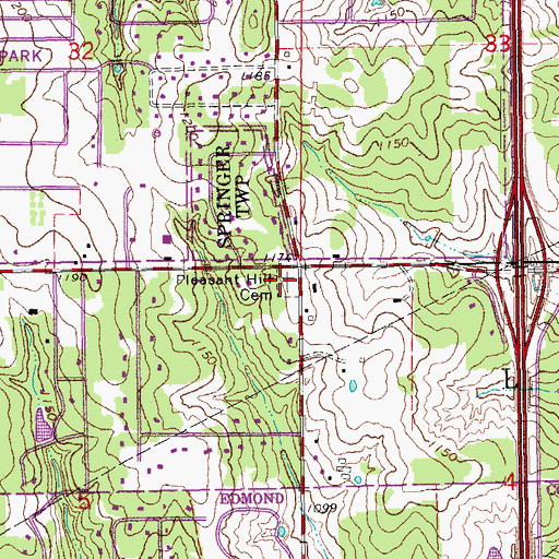 Topographic Map of Pleasant Hill Cemetery, OK