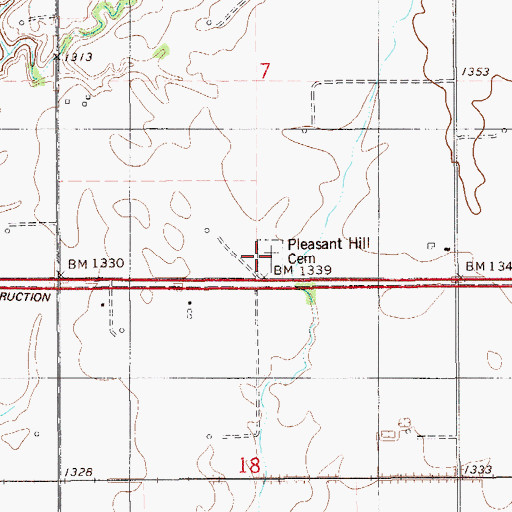 Topographic Map of Pleasant Hill Cemetery, OK