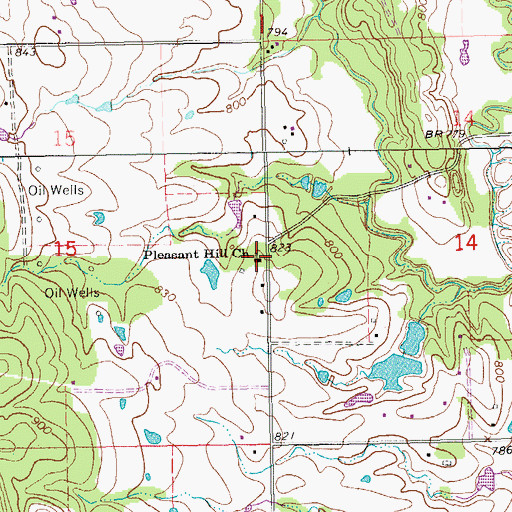 Topographic Map of Pleasant Hill Church, OK