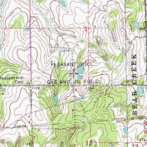 Topographic Map of Pleasant Hill Gas and Oil Field, OK