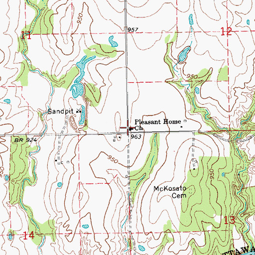 Topographic Map of Pleasant Home Church, OK