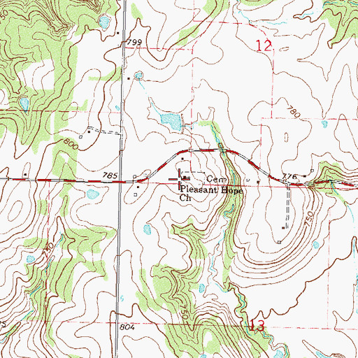Topographic Map of Pleasant Hope Church, OK