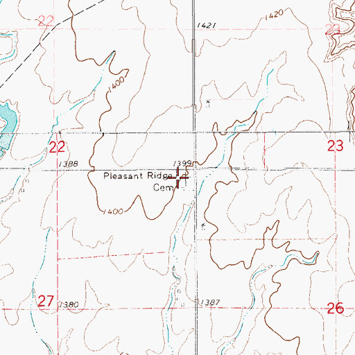 Topographic Map of Pleasant Ridge Cemetery, OK