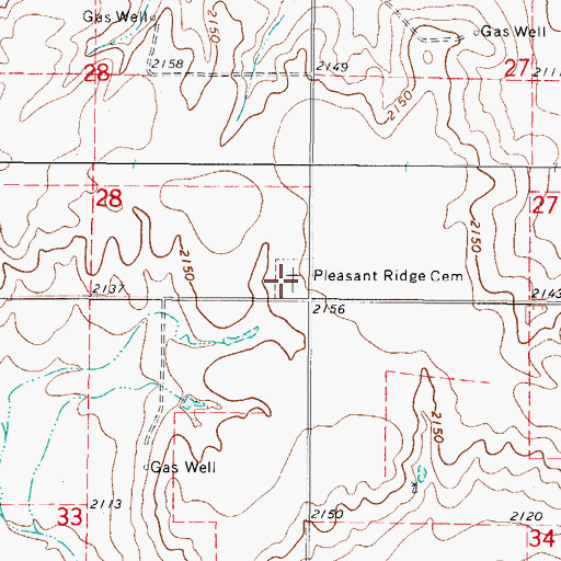 Topographic Map of Pleasant Ridge Cemetery, OK