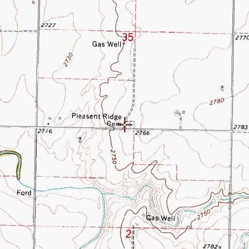 Topographic Map of Pleasant Ridge Cemetery, OK