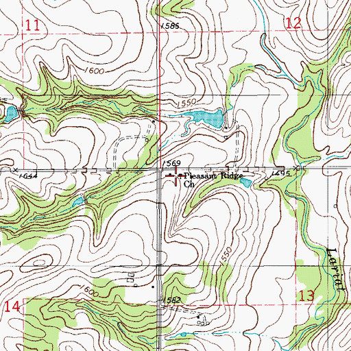 Topographic Map of Pleasant Ridge Church, OK