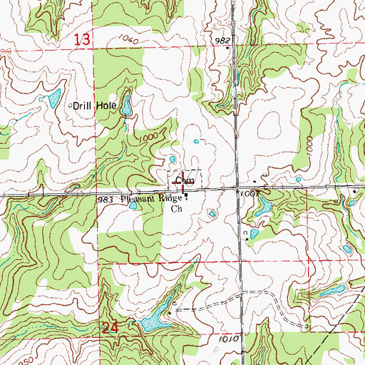 Topographic Map of Pleasant Ridge Church, OK
