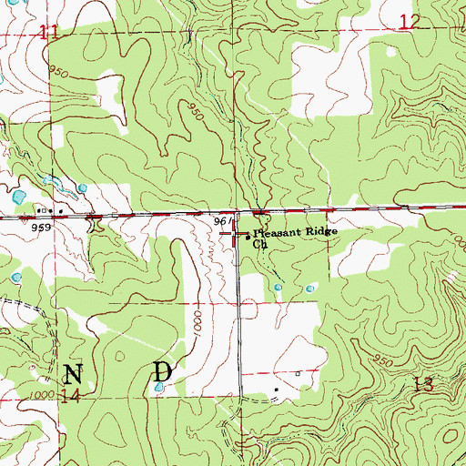 Topographic Map of Pleasant Ridge Church, OK