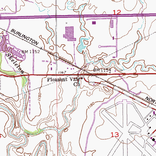 Topographic Map of Pleasant Vale Church, OK