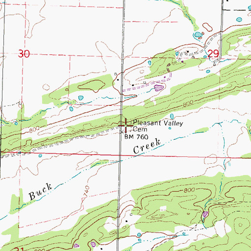 Topographic Map of Pleasant Valley Cemetery, OK
