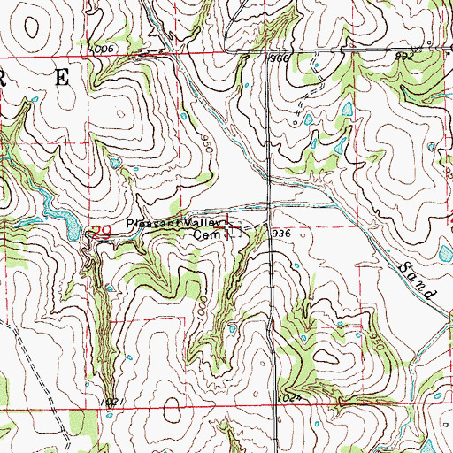 Topographic Map of Pleasant Valley Cemetery, OK