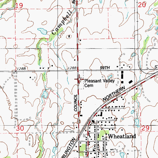 Topographic Map of Pleasant Valley Cemetery, OK