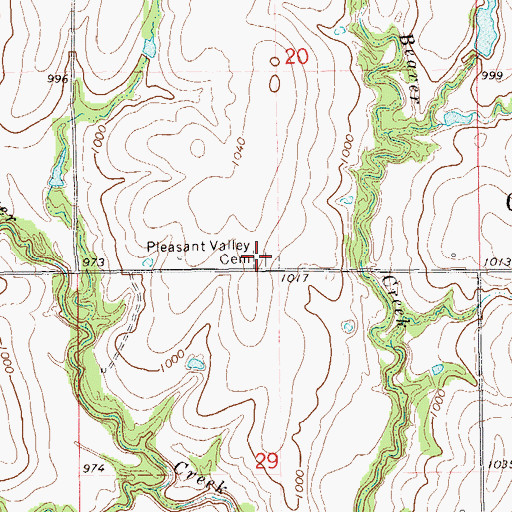 Topographic Map of Pleasant Valley Cemetery, OK