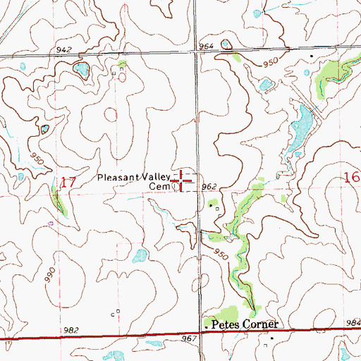 Topographic Map of Pleasant Valley Cemetery, OK