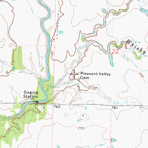 Topographic Map of Pleasant Valley Cemetery, OK