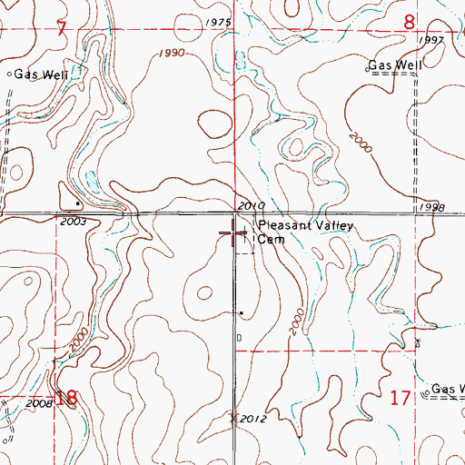 Topographic Map of Pleasant Valley Cemetery, OK