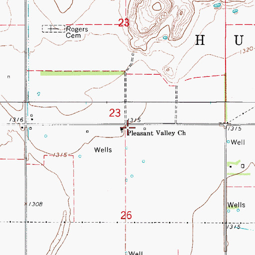 Topographic Map of Pleasant Valley Church, OK