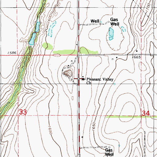 Topographic Map of Pleasant Valley Church, OK