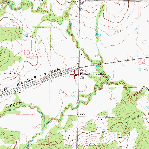Topographic Map of Pleasant Valley Church, OK