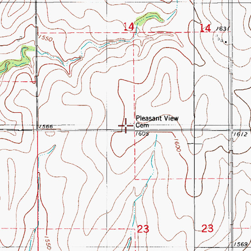 Topographic Map of Pleasant View Cemetery, OK