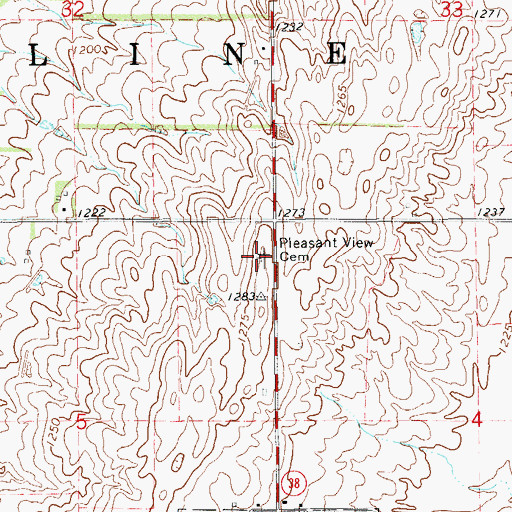 Topographic Map of Pleasant View Cemetery, OK