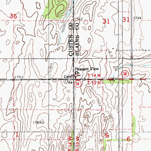 Topographic Map of Pleasant View Mennonite Church, OK