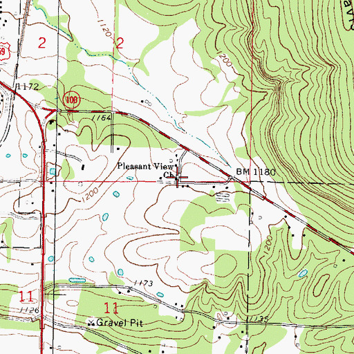 Topographic Map of Pleasant View Church, OK