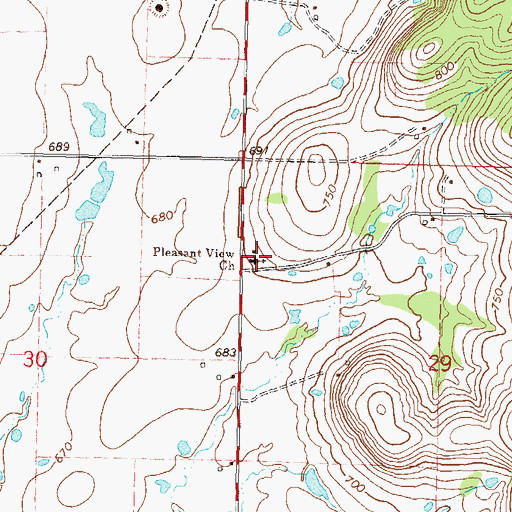 Topographic Map of Pleasant View Church, OK