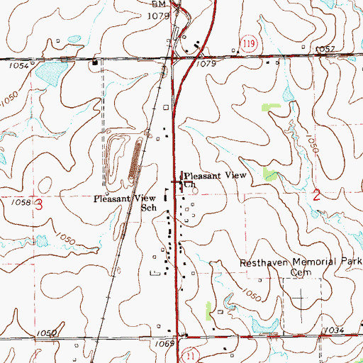 Topographic Map of Pleasant View Church, OK