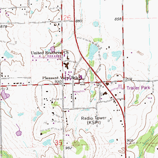 Topographic Map of Pleasant View School, OK