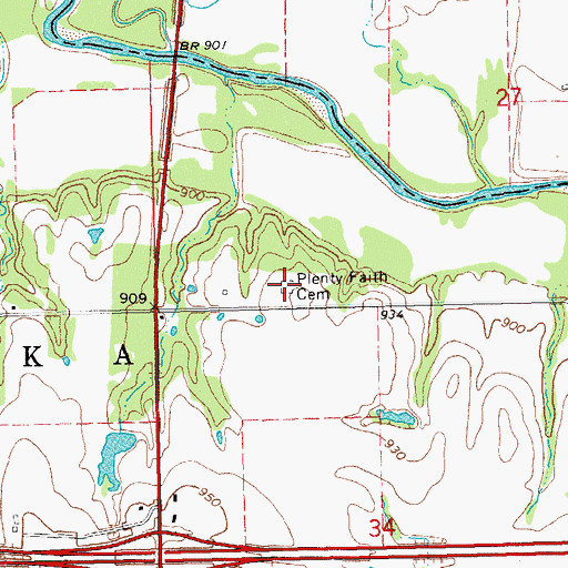 Topographic Map of Plenty Faith Cemetery, OK