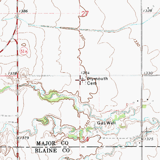 Topographic Map of Plymouth Cemetery, OK