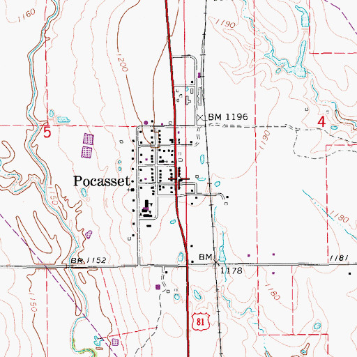 Topographic Map of Pocasset, OK