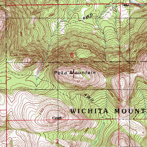 Topographic Map of Poko Mountain, OK