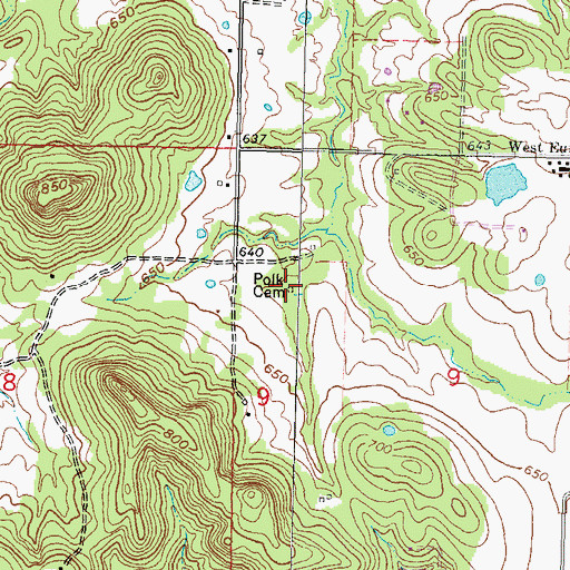 Topographic Map of Polk Cemetery, OK