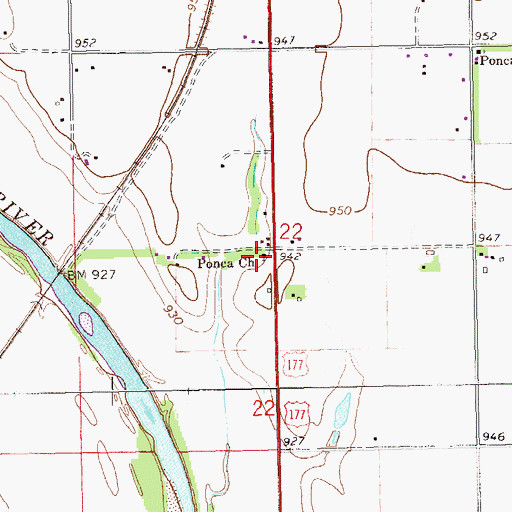 Topographic Map of Ponca Church, OK