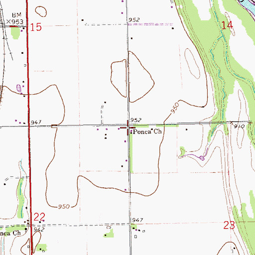 Topographic Map of Ponca Church, OK