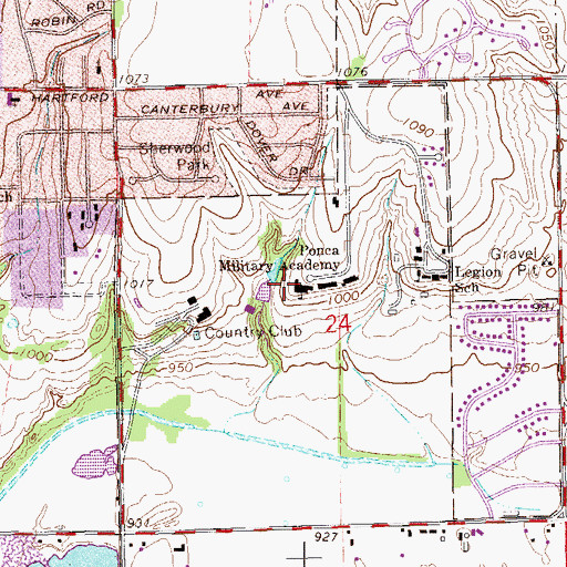 Topographic Map of Ponca Military Academy (historical), OK