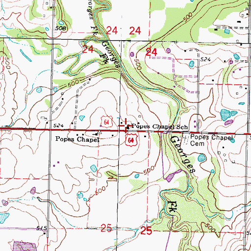 Topographic Map of Popes Chapel School, OK
