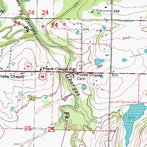 Topographic Map of Popes Chapel Cemetery, OK
